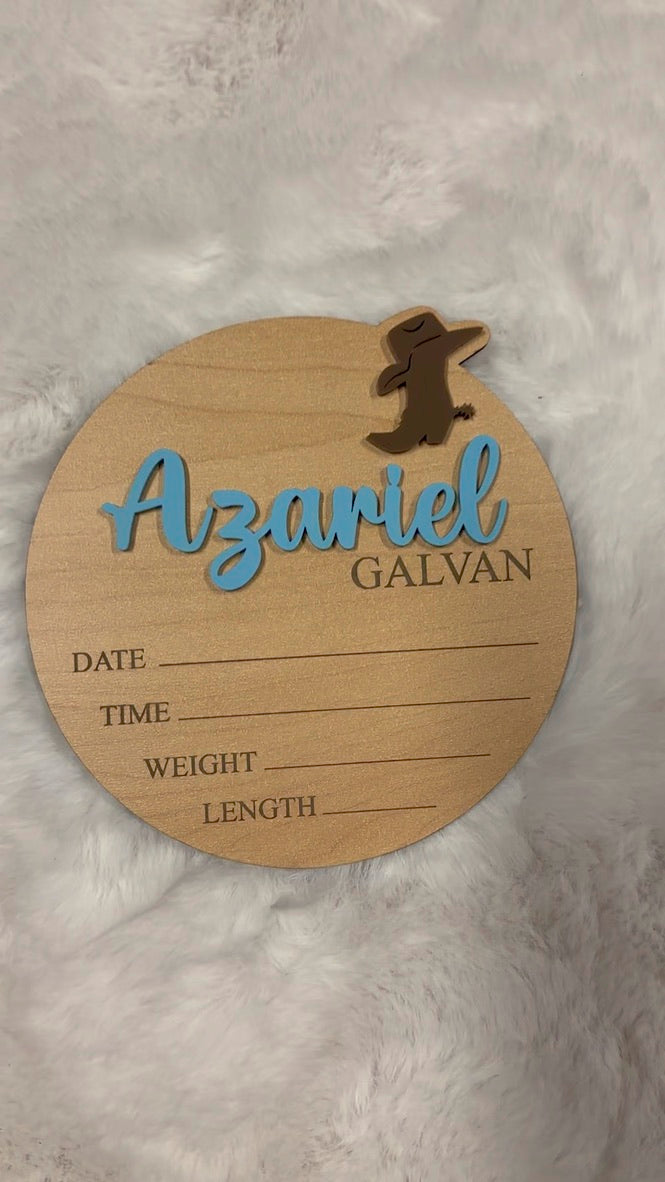 Cowboy Baby Birth Stats Sign (Wood)