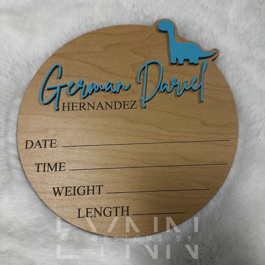 Baby Birth Stats Sign Dino (Wood)